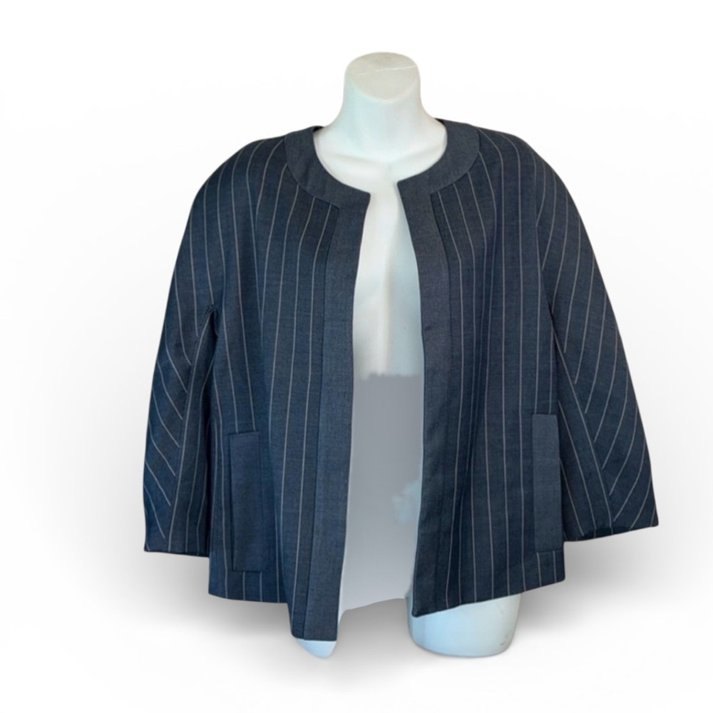 TOMMY HILFIGER denim jacket, women's 10, boxy with pinstripes, light-weight. Euc